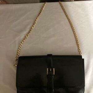 Loewe Black Leather Crossbody Bag with Gold Chain